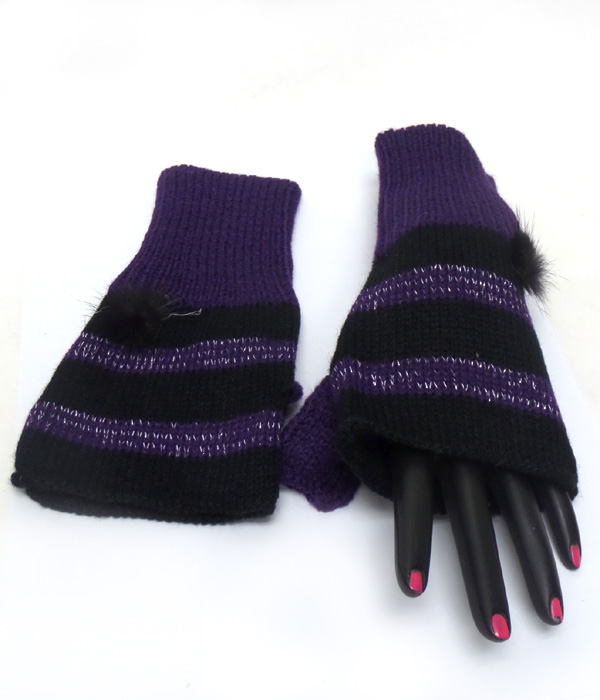 Stripe open fingertip glove