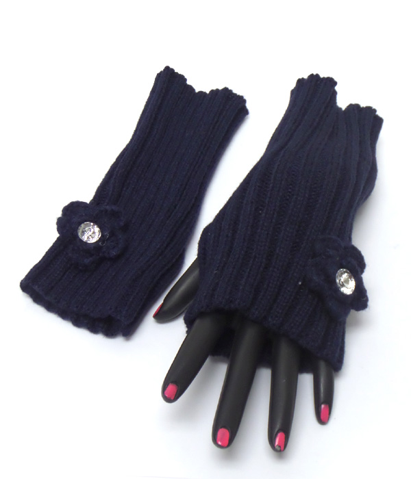 Flower knit open fingertip glove 