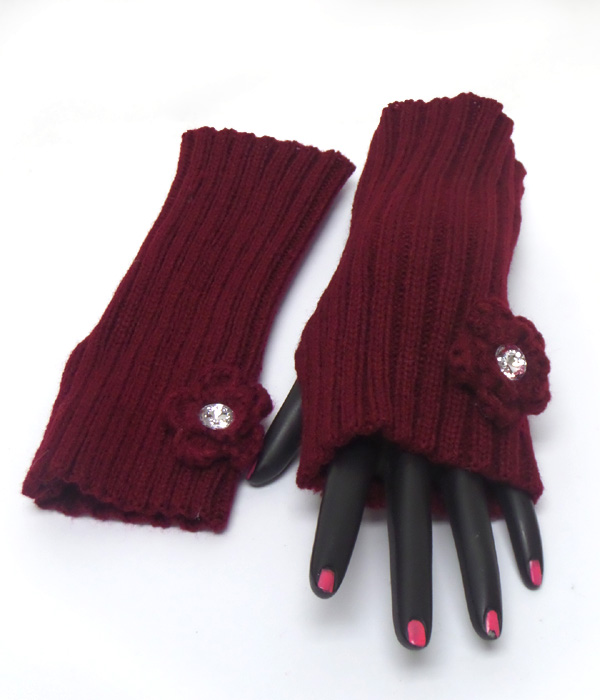 Flower knit open fingertip glove 