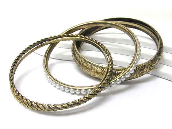 Multi mixed burnish metal bangle set