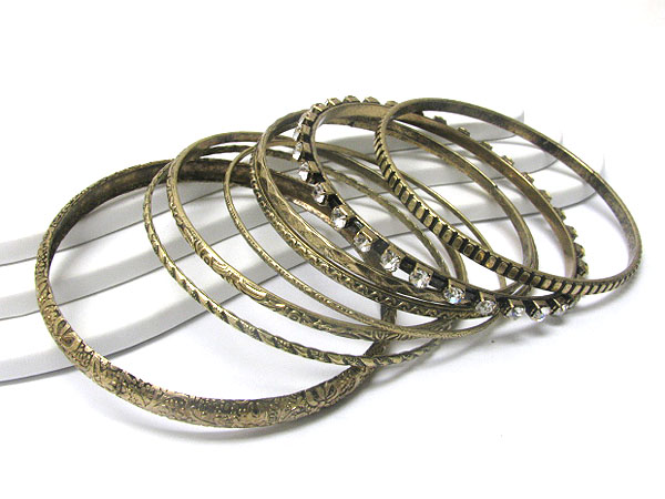 Multi mixed burnish metal bangle set