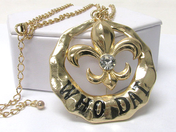 Hammered metal fluer de lis who dat necklace