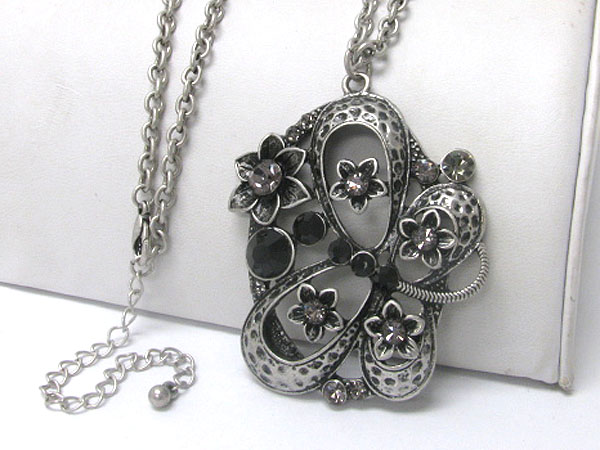 Crystal deco butterfly and flower necklace