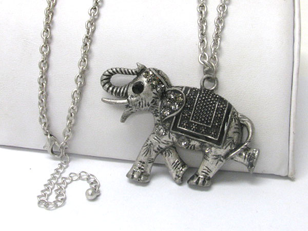 Crystal and burnish metal elephant necklace