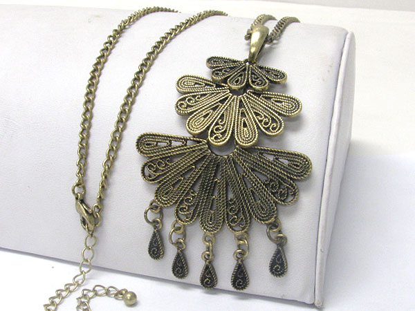 Burnish metal triple peacock taril drop necklace