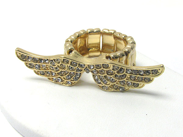 Crystal deco angel wing stretch ring