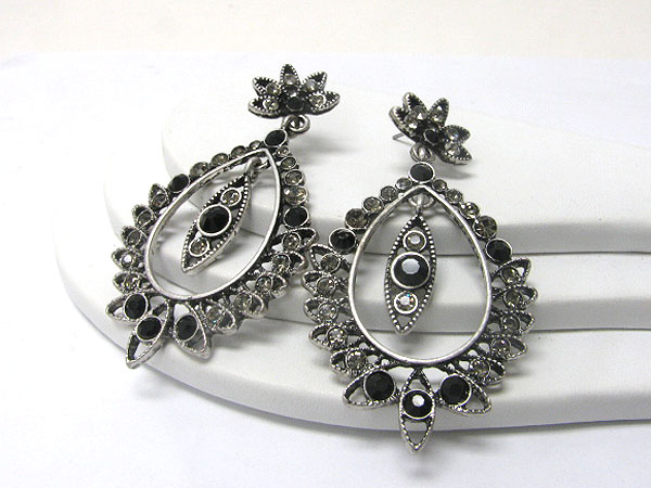 Crystal deco burnish filigree metal earring