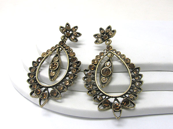 Crystal deco burnish filigree metal earring