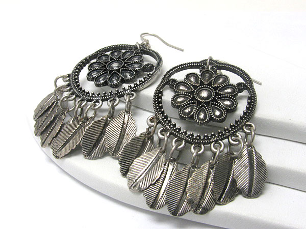 Burnish filigree metal and drop leaves earring