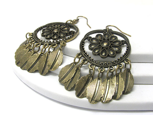 Burnish filigree metal and drop leaves earring