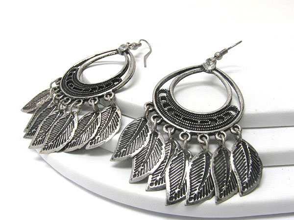 Burnish filigree metal and drop leaves earring