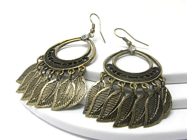 Burnish filigree metal and drop leaves earring