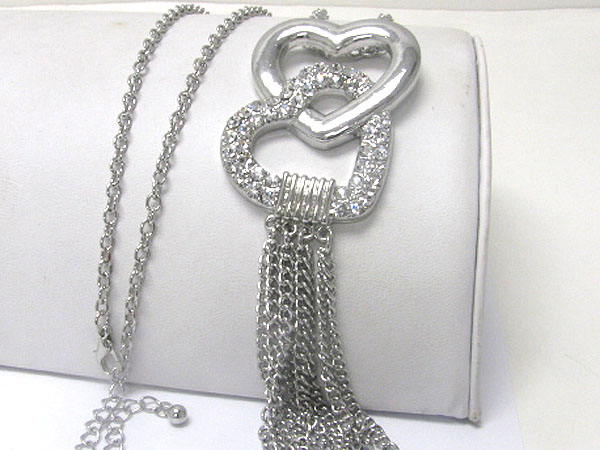 Crystal deco heart link and chain drop necklace