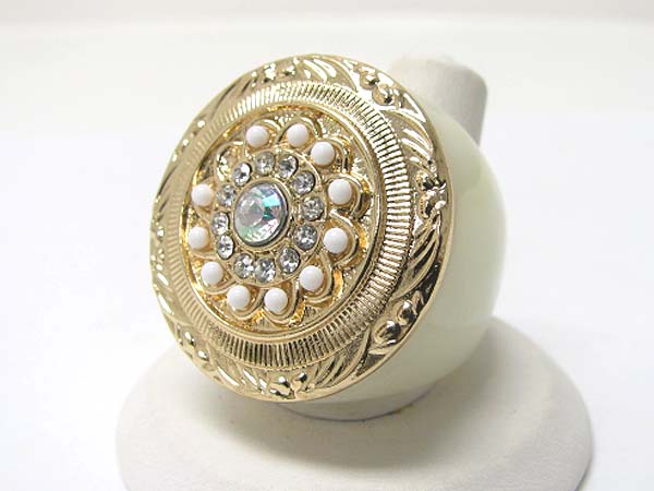 Crystal and beads deco round texturee metal formica ring