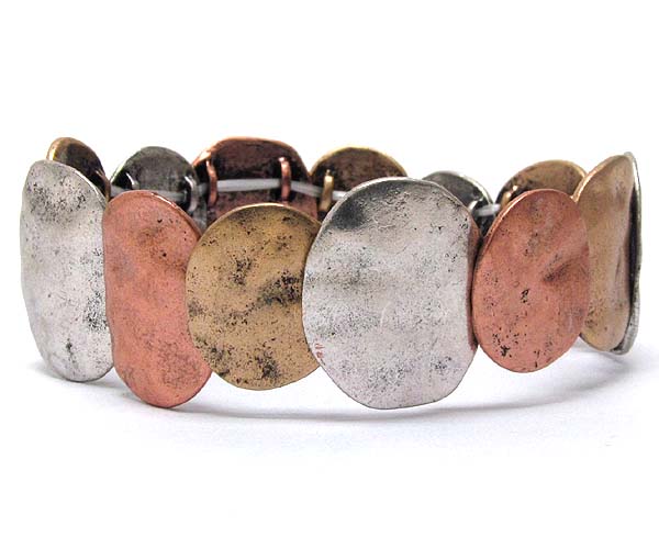 Metal round hammered casting metal link stretch bracelet