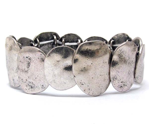 Metal round hammered casting metal link stretch bracelet