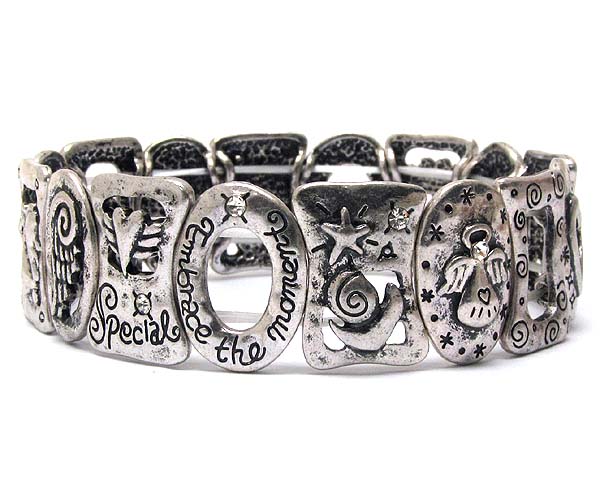 Tri tone metal link angel theme stretch bracelet