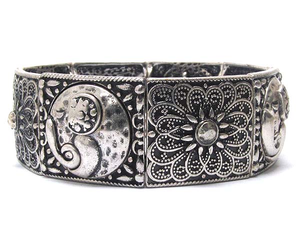 Multi metal square filigree and textered stretch bracelet