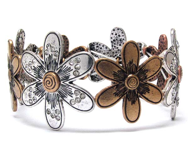 Crystal textred flower patern stretch bracelet