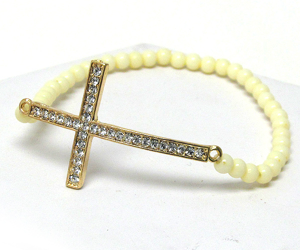 Crystal cross and multi acryl beads stretch bracelet