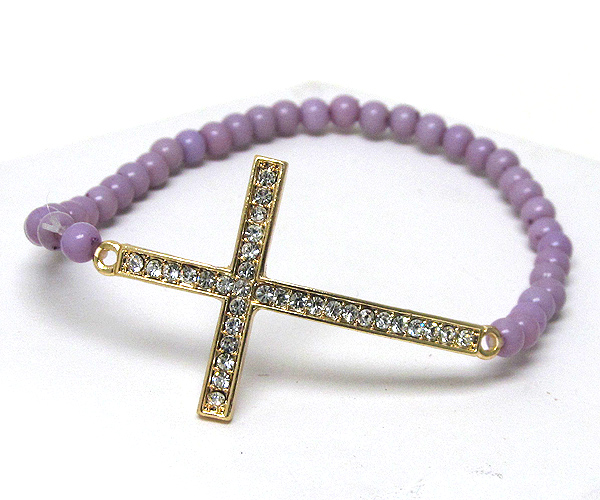 Crystal cross and multi acryl beads stretch bracelet