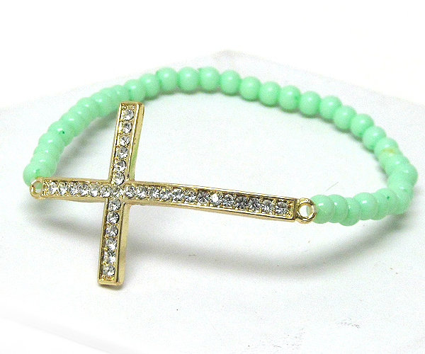 Crystal cross and multi acryl beads stretch bracelet