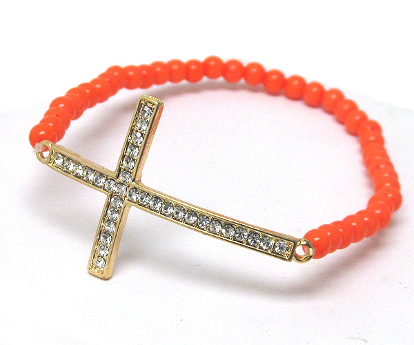 Crystal cross and multi acryl beads stretch bracelet