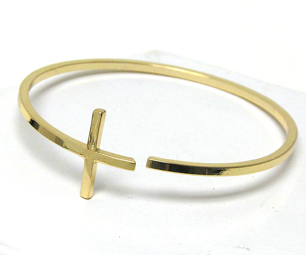 Metal thin plain cross cuff bangle