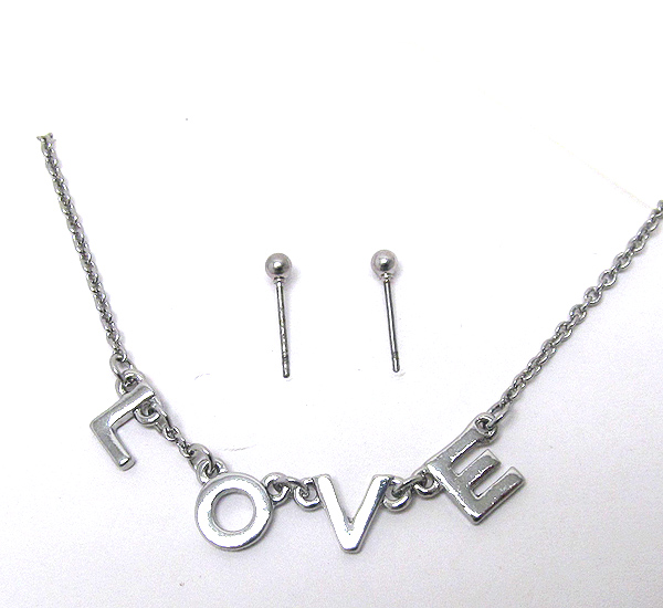 Metal love theme chain necklace earring set