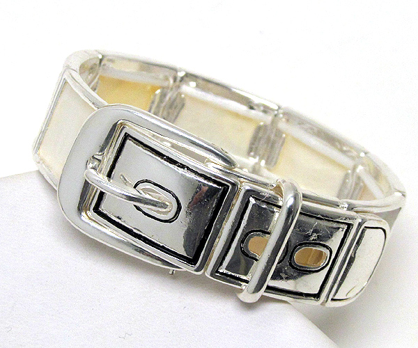 Natural mother of pearl disk buckle style magnetic stretch bracelet