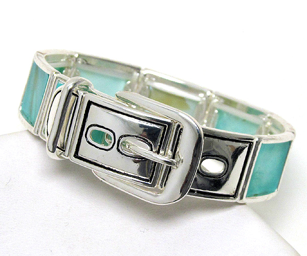 Natural mother of pearl disk buckle style magnetic stretch bracelet