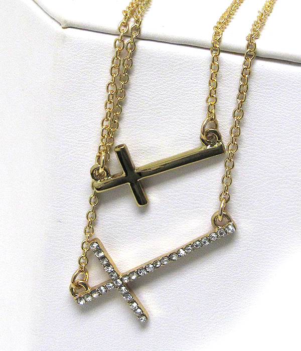 Crystal double cross drop chain necklace 