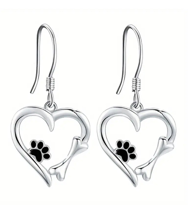 Pet lovers theme heart and paw earring