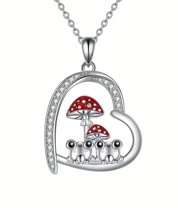 Mushroom and heart pendant necklace