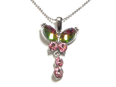 Made in korea whitegold plating opal crystal butterfly necklace - made in korea