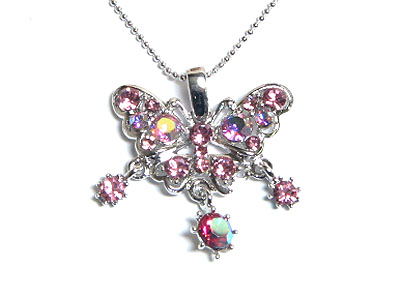 Made in korea whitegold plating multi color crystal butterfly pendent necklace - made in korea