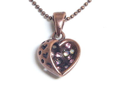 Muti color crystal heart necklace-maid in korea