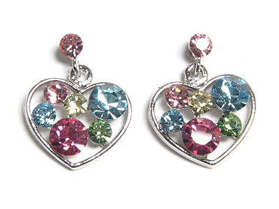 Made in korea whitegold plating muti color crystal heart earring-made in korea