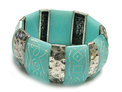 Fashion deco resin and metal stretch bracelet