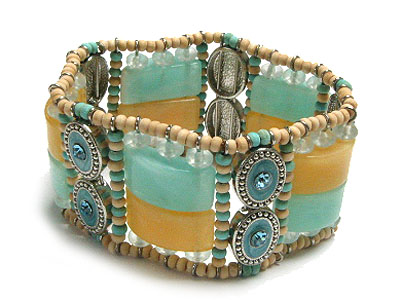 Fashion deco resin and crystal accent stretch bracelet