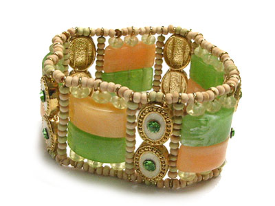 Fashion deco resin and crystal accent stretch bracelet