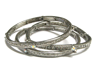 Crystal triple line deco metal stretch bracelet