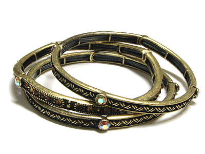 Crystal triple line deco metal stretch bracelet