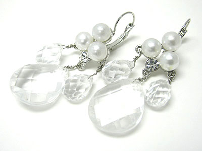 Crystal and facet beads cascade drop earring