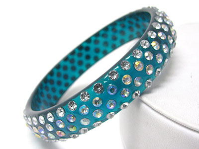 Simulated stone stud acrylic bangle bracelet - 4 row 