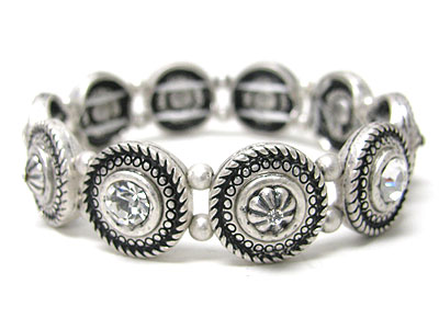 Crystal stud textured round metal steretch bracelet