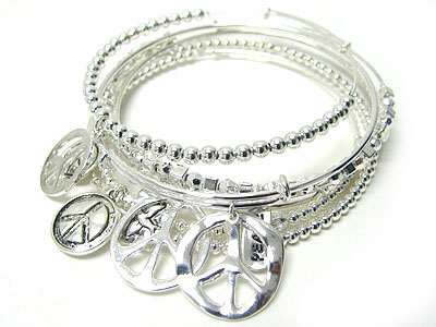 Multi peace mark charm multi metal bangle