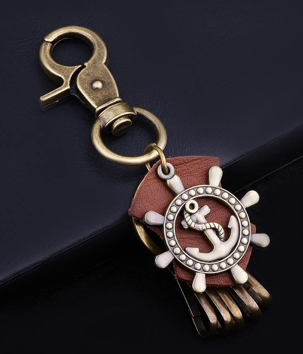 Antique bronze rudder anchor keychain