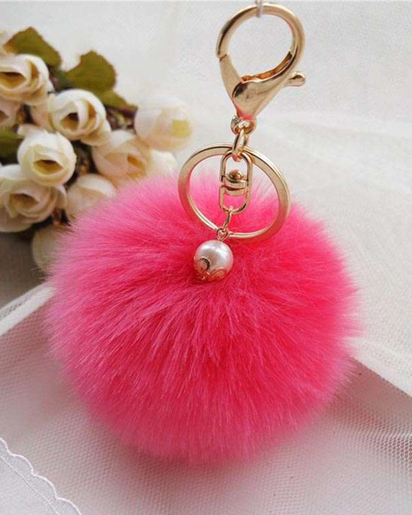 Lovely fur pom pom bag charm or keychain