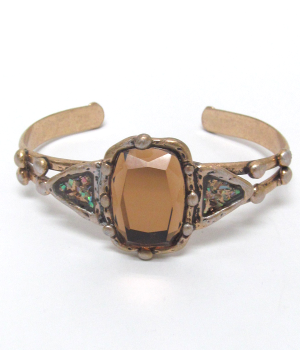 Facet stone and abalone cuff bracelet